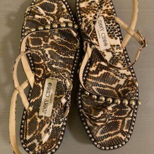 Jimmy Choo animal print toe strap stud embellished sandal, size 39